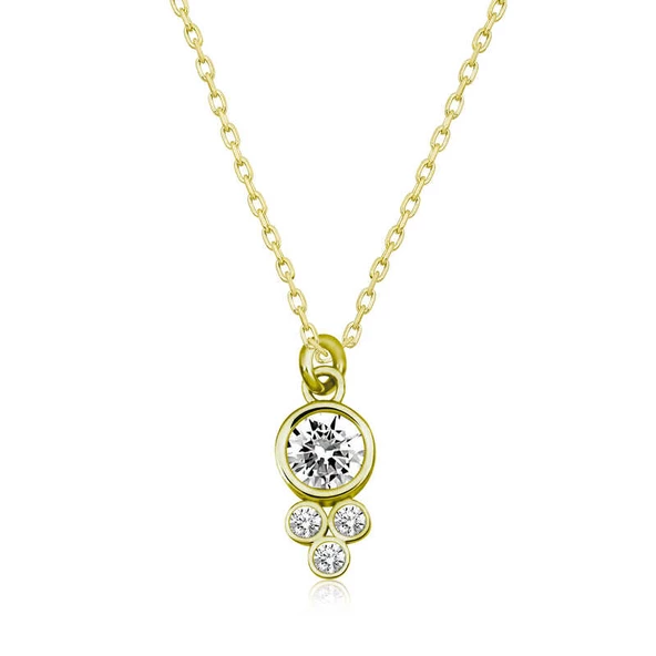 Gümüş Gold Çiğ Damlası Yuvarlak Tektaş Bayan Kolye SL4296 ürün görseli 1
