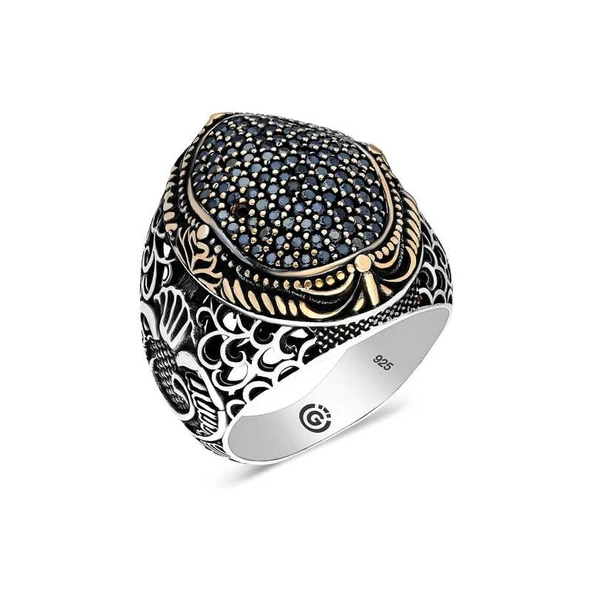 Gümüş Siyah Zirkon Taşlı Oval Erkek Yüzük  SL4539 ürün görseli 1