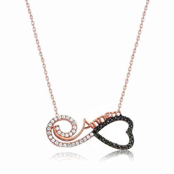Gümüş Rose Kalpli Sonsuzluk Annem Kolye SL4524 ürün görseli 1