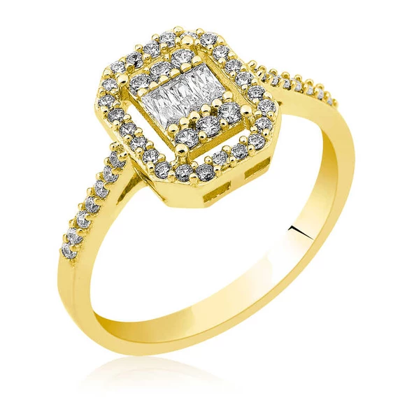 Gümüş Baget Kesim Gold Bayan Yüzük SL4474 ürün görseli 1