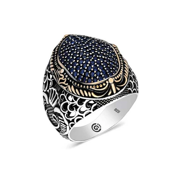 Gümüş Lacivert Zirkon Taşlı Oval Erkek Yüzük  SL4537 ürün görseli 1