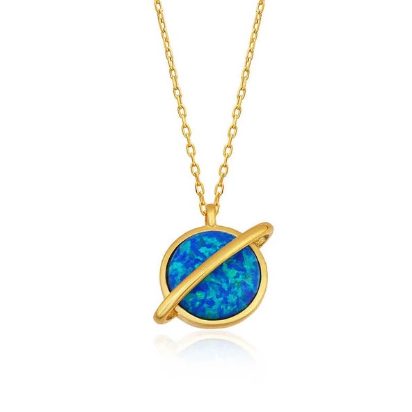 Gümüş Gold Opal Taşlı Gezegen Bayan Kolye  SL4333 ürün görseli 1