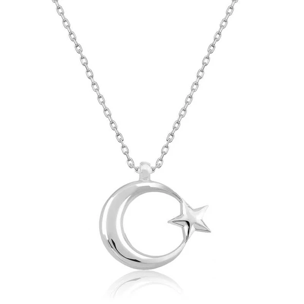 Gümüş Ay Yıldız  Bayan Kolye  SL4390 ürün görseli 1