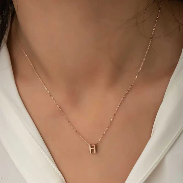 Gümüş Rose 3 Boyutlu H Harf Bayan Kolye SL4244 ürün görseli 1