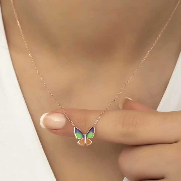 Gümüş Rose Minimal Kelebek Bayan Kolye  SL4268 - Resim 5