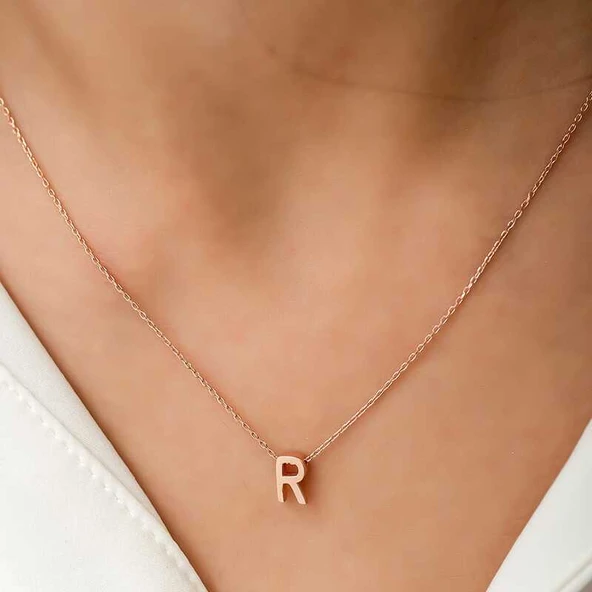Gümüş Rose 3 Boyutlu R Harf Bayan Kolye SL4251 - Resim 4