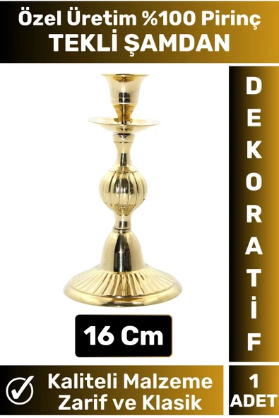 Özel Model Yüksek Kaliteli Şık Tasarım Dekoratif Hediyelik Biblo Mumluk %100 Pirinç TEKLİ ŞAMDAN ürün görseli 1