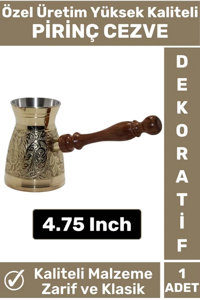 Yüksek Kaliteli Isı İletkenli Kolay Temizlenir Estetik Dekoratif Türk Kahvesi Pirinç Cezve 4.75 Inch ürün görseli 1