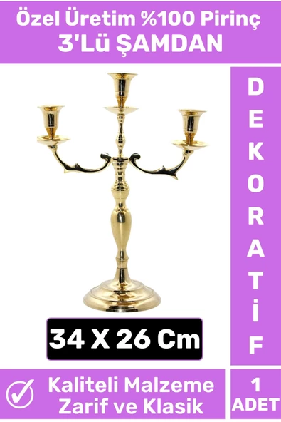 Premium Yüksek Kaliteli Dekoratif Şık Tasarım Hediyelik Biblo Mumluk %100 Pirinç 3'lü ŞAMDAN ürün görseli 1