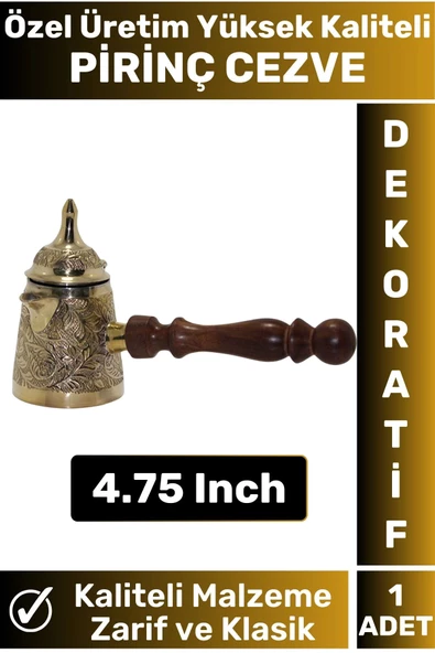 Yüksek Kaliteli Isı İletkenli Kolay Temizlenir Estetik Dekoratif Türk Kahvesi Pirinç Cezve 4.75 Inch ürün görseli 1
