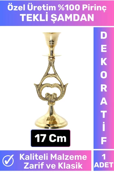 Özel Tasarım Kaliteli Dayanıklı Şık Tasarım Dekoratif Hediye Biblo Mumluk %100 Pirinç TEKLİ ŞAMDAN ürün görseli 1