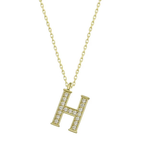 Gümüş Gold H Harfi Kadın Kolye SL4762 ürün görseli 1