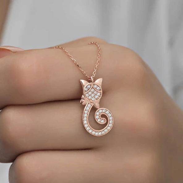Gümüş Rose Kedi Kadın Kolye SL4741 - Resim 6