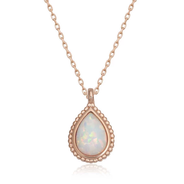 Gümüş Rose Damla Beyaz Opal Taşlı Kadın Kolye SL4699 ürün görseli 1