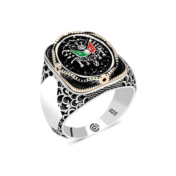 Gümüş Osmanlı Arması Oval Erkek Yüzük  SL4724 ürün görseli 1