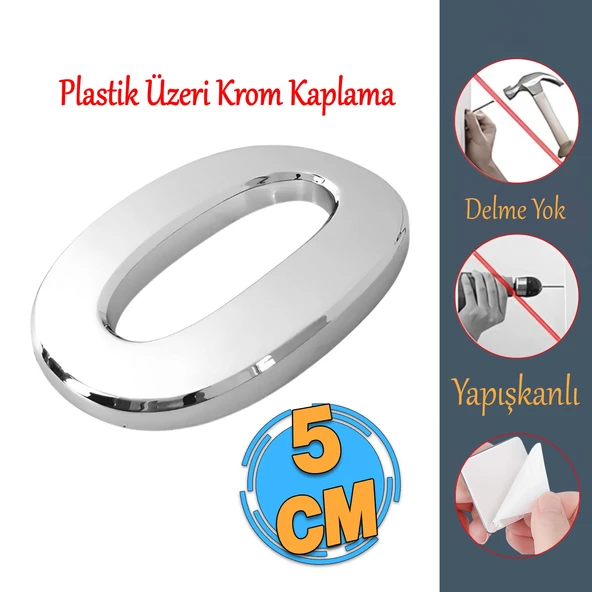 Yapışkanlı Kapı Numarası Küçük Boy 50 mm 5 cm Numara 0 Rakam Sıfır Sayı Krom Renk Numaralar 1 Adet ürün görseli 1