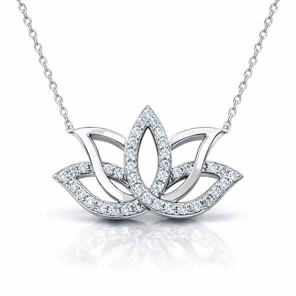 Gümüş Lotus Çiçeği Kolye SL5444 - Resim 4