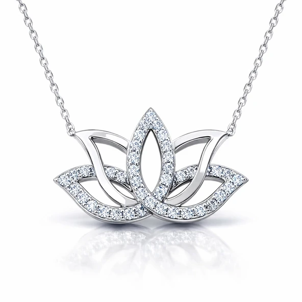 Gümüş Lotus Çiçeği Kolye SL5444 - Resim 6