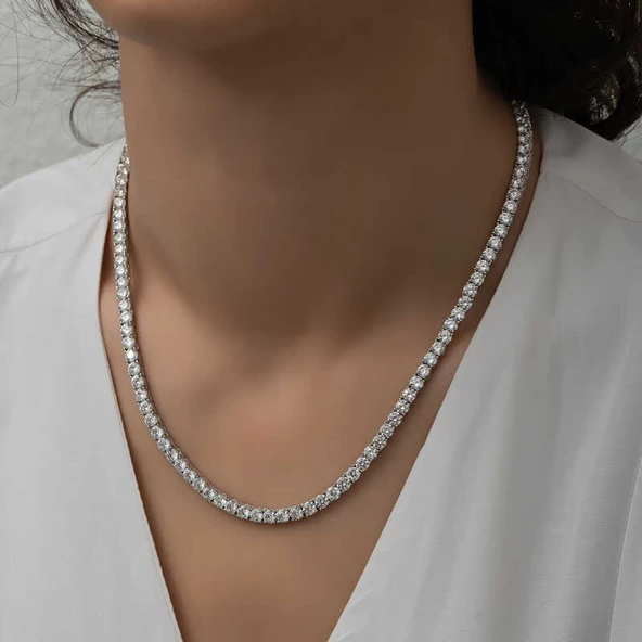 Gümüş 4 mm Beyaz Taşlı Su Yolu Kadın Kolye SL5340 ürün görseli 1