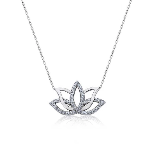 Gümüş Lotus Çiçeği Kolye SL5444 ürün görseli 1