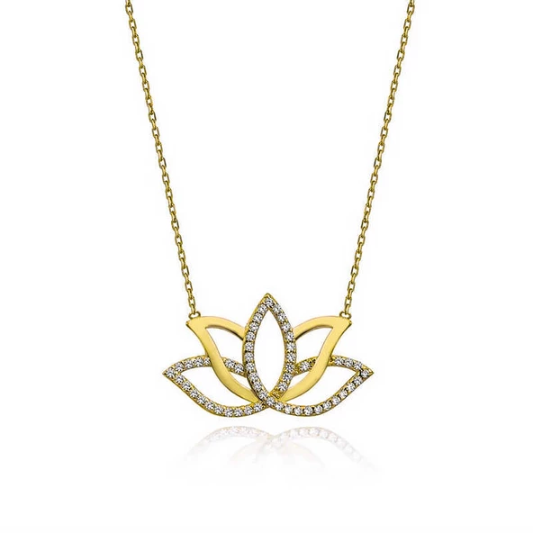 Gümüş Gold Lotus Çiçeği Kadın Kolye SL5676 ürün görseli 1