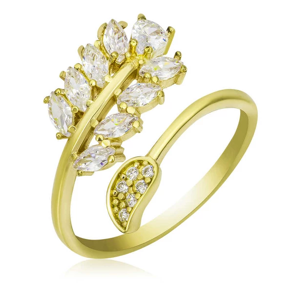 Gümüş Gold Ayarlanabilir Beyaz Taşlı Yaprak Kadın Yüzük SL5101 ürün görseli 1