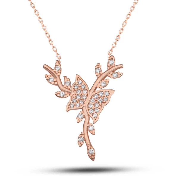 Gümüş Rose Daldaki Kelebek Kadın Kolye SL5689 ürün görseli 1