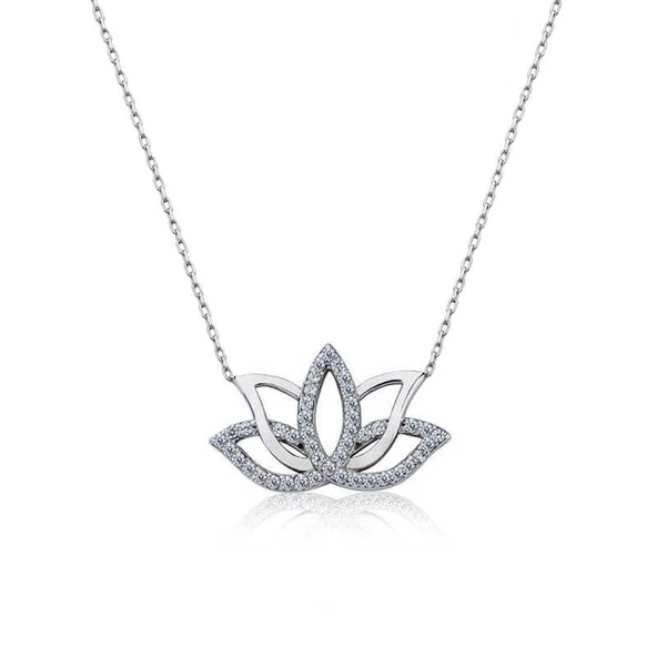 Gümüş Lotus Çiçeği Kolye SL5444 - Resim 10