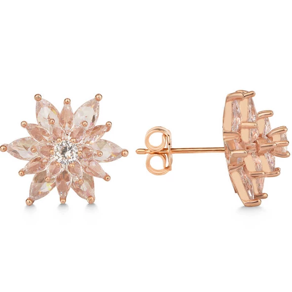 Gümüş Rose 4 Katman Lotus Çiçeği Kadın Çivili Küpe SL5471 ürün görseli 1