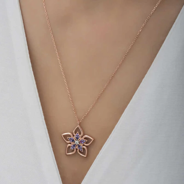 ​Gümüş Rose Çiçek Kadın Kolye SL5814 - Resim 3