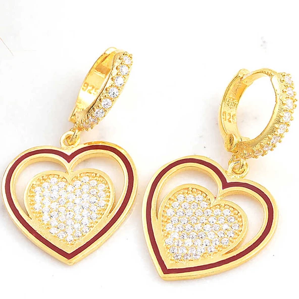 ​Gümüş Gold Sallantılı Kalp Kadın Küpe SL6182 ürün görseli 1