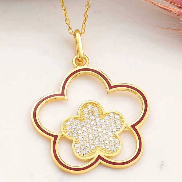 ​Gümüş Gold Çiçek Desenli Kadın Kolye  SL6164 ürün görseli 1