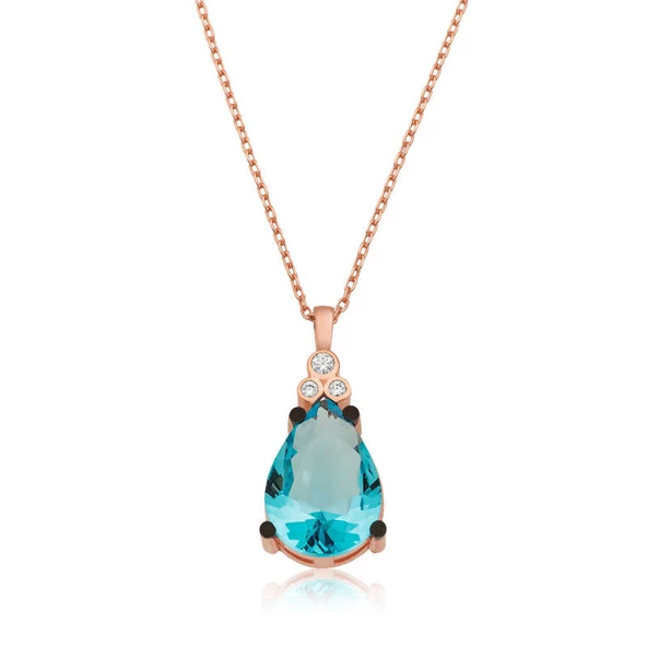 Gümüş Mavi Topaz Damla Bayan Kolye SL5803 ürün görseli 1