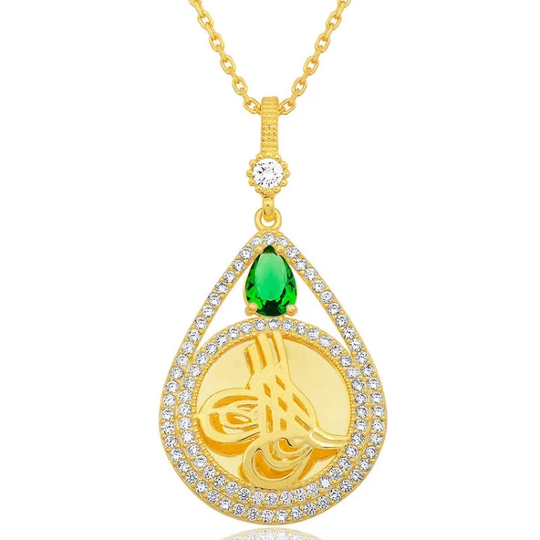 Gümüş Gold Kaplama Damla Tuğralı Kadın Kolye  SL5845 ürün görseli 1
