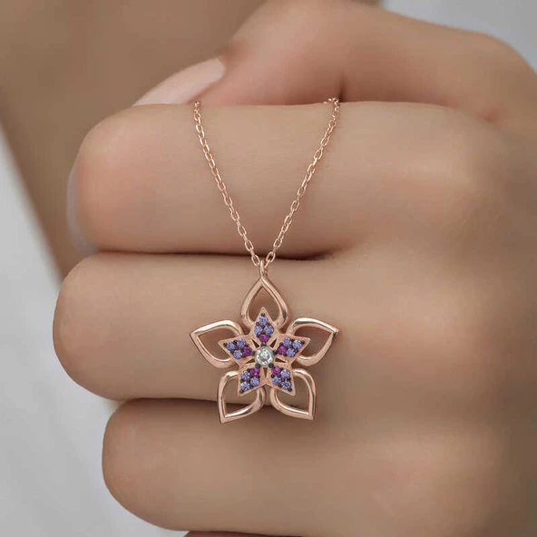 ​Gümüş Rose Çiçek Kadın Kolye SL5814 - Resim 6