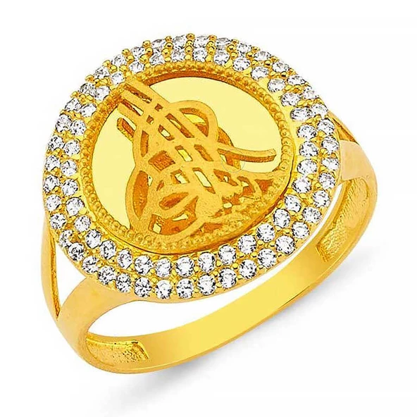 Gümüş Gold Yuvarlak Tuğralı Kadın Yüzük SL5809 ürün görseli 1