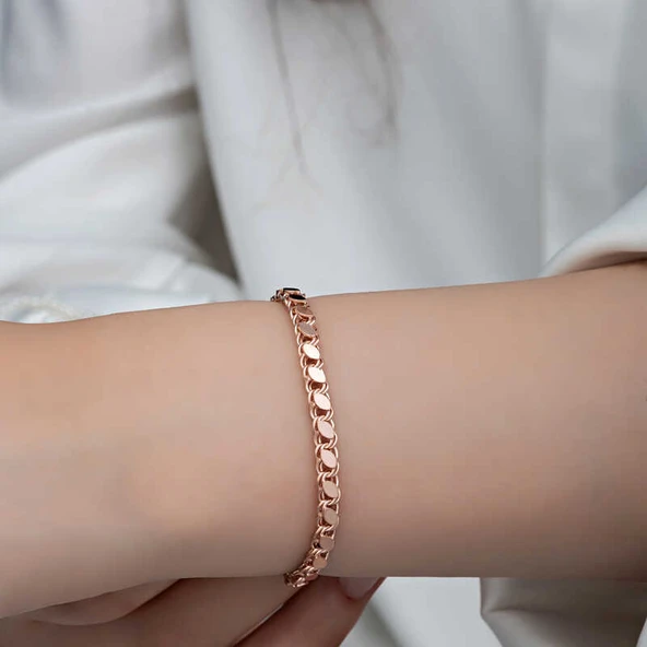 Gümüş Rose Pullu Zincir Kadın Bileklik SL6237 - Resim 8
