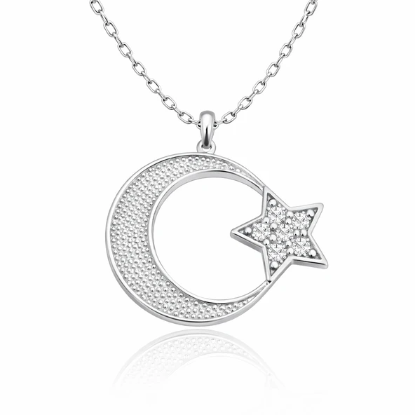 Gümüş Ay Yıldız Kadın Kolye SL5740 - Resim 4