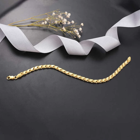 Gümüş Gold Pullu Zincir Kadın Bileklik - Resim 7