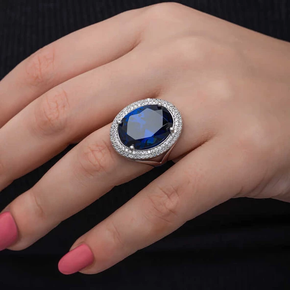 Gümüş Safir Taşlı  Kadın Yüzük  SL6826 ürün görseli 1
