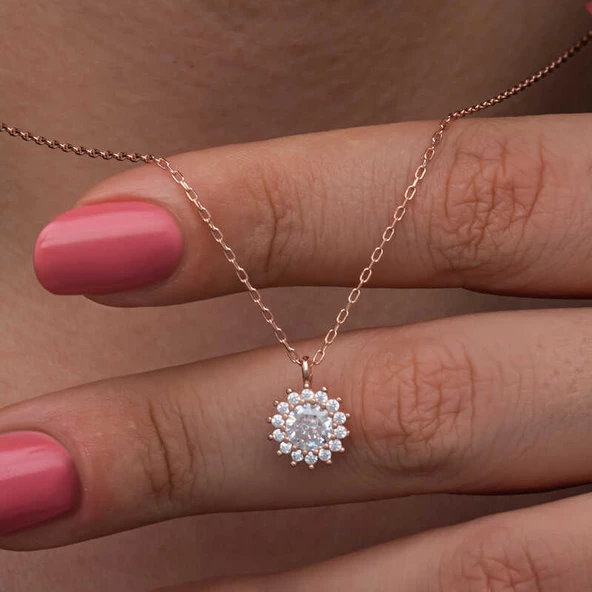 Gümüş Rose Minimal Yuvarlak Anturaj Kadın Kolye SL6724 ürün görseli 1