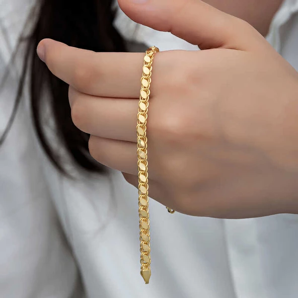 Gümüş Gold Pullu Zincir Kadın Bileklik - Resim 2