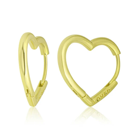 Gümüş Gold Loved Yazılı Taşsız Kalp Kadın Küpe SL7274 ürün görseli 1
