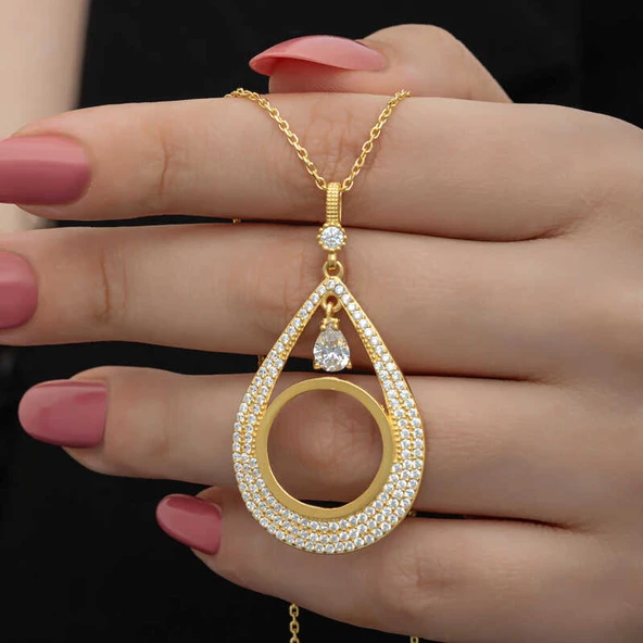 Gümüş Gold Kaplama Damla Çeyrek Takılabilen Kadın Kolye  SL6626 ürün görseli 1