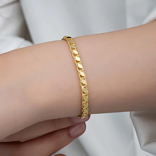 Gümüş Gold Pullu Zincir Kadın Bileklik - Resim 8