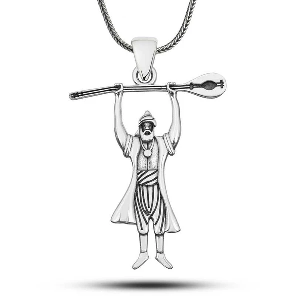 Gümüş Pir Sultan Abdal Erkek Kolye SL6933 - Resim 2