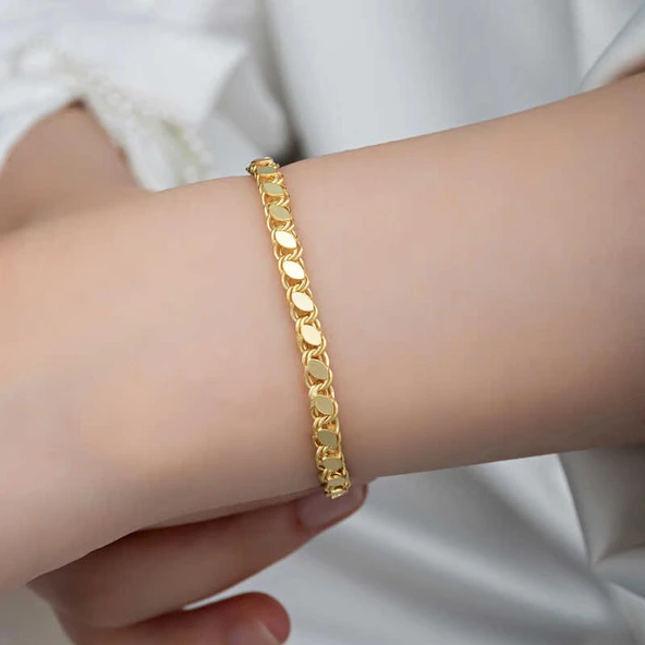Gümüş Gold Pullu Zincir Kadın Bileklik - Resim 9