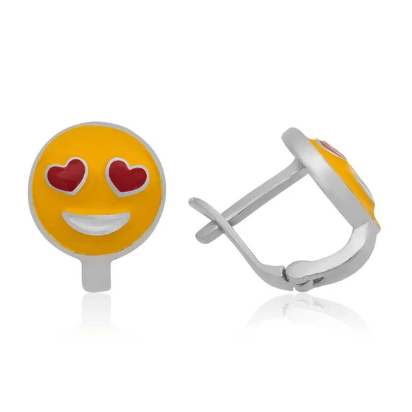 Gümüş Kalp Gözlü Emoji Çocuk Küpesi SL6299 ürün görseli 1