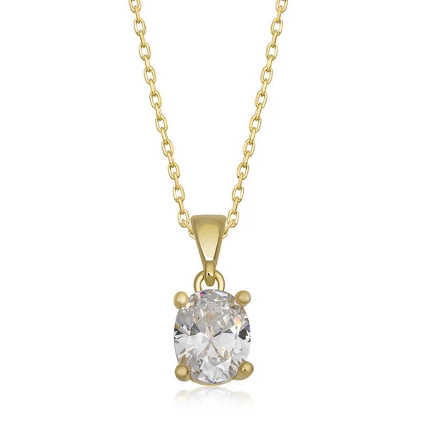 Gümüş Gold Oval Zirkon Taşlı Kadın Kolye SL8529 ürün görseli 1