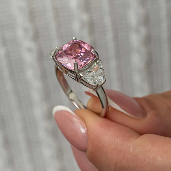 Gümüş Pembe Zirkon Taşlı Kadın Yüzük T8914 SL8254 ürün görseli 1